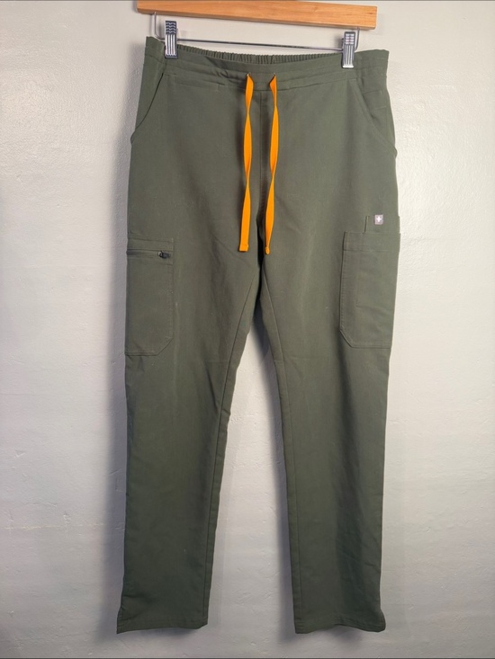Figs Olive Green Jogger Pants with Orange Drawcord size small
